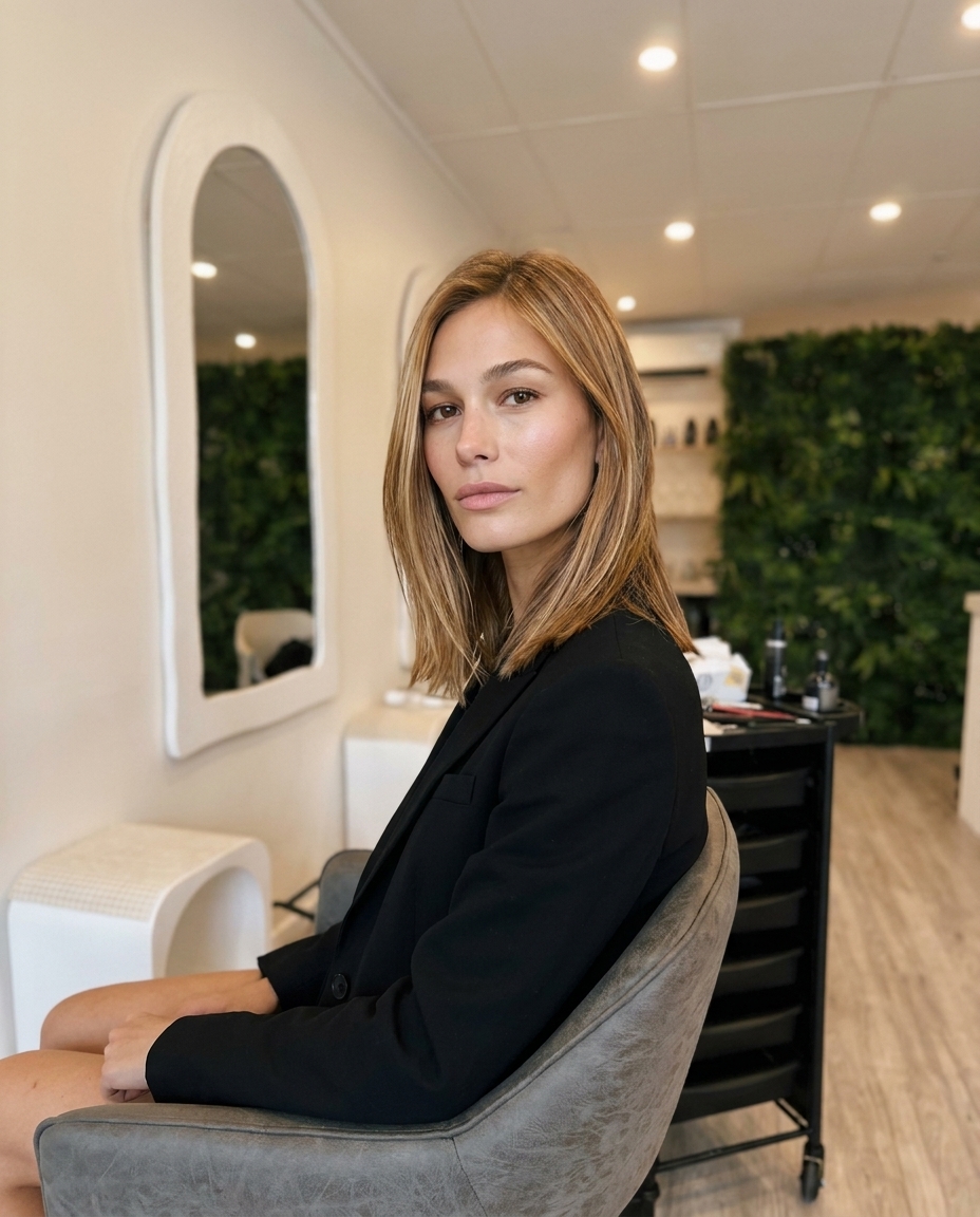 Honey blonde lob, soft blowdry